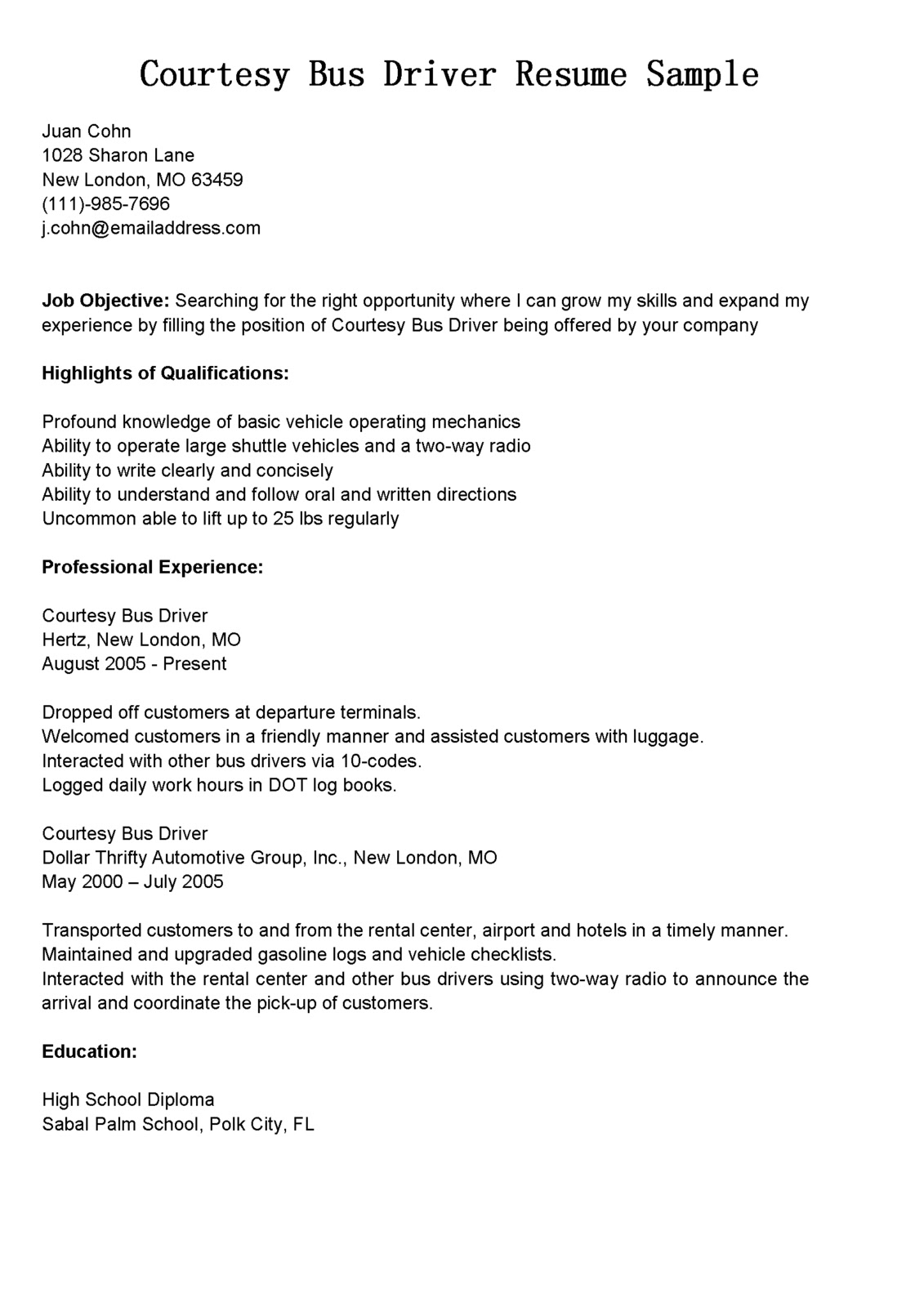 Forklift driver resume experience